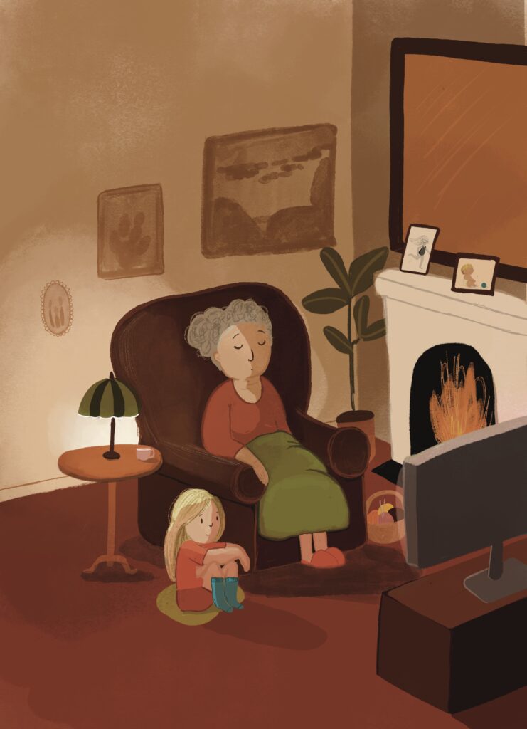 Grandma and granddaughter illustration. Children's book illustration