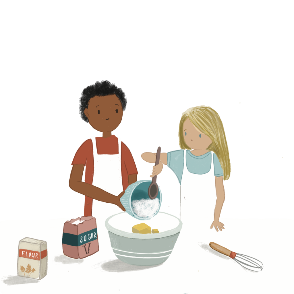 Children baking illustration by Nathalie Goss