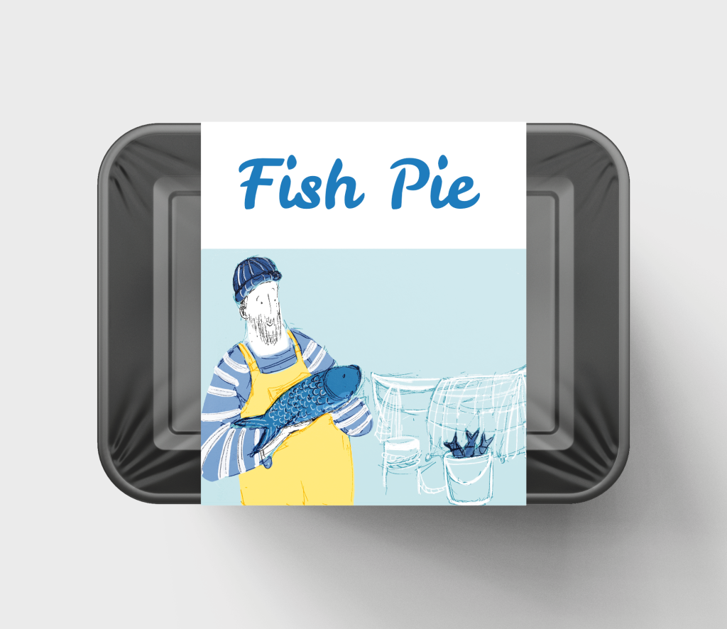 Food packaging: Fish Pie. Illustration for food packaging