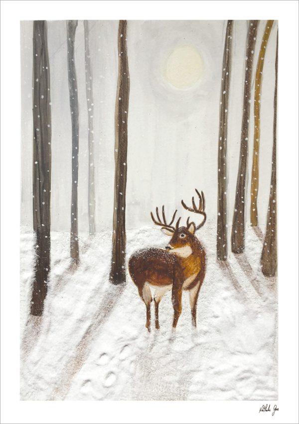 Winter Woodland Deer- A4  Print. - Image 2