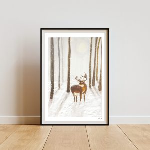 Winter Woodland Deer- A4  Print.