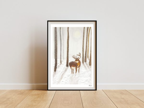 Winter Woodland Deer- A4  Print.