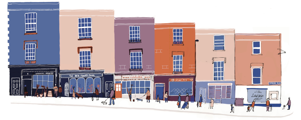 Larkhall Life Print Illustration for business- shops. Branding. Storytelling