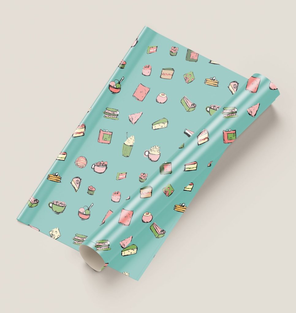 Playful wrapping paper with cake pattern 